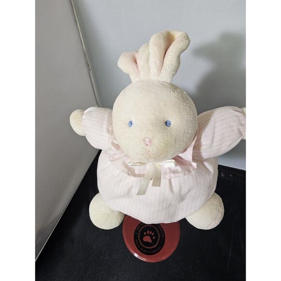 VTG Soft Dreams Sewn Pink White Bunny Rabbit Plush Ruffle Collar Rattle Beanie - Picture 1 of 7